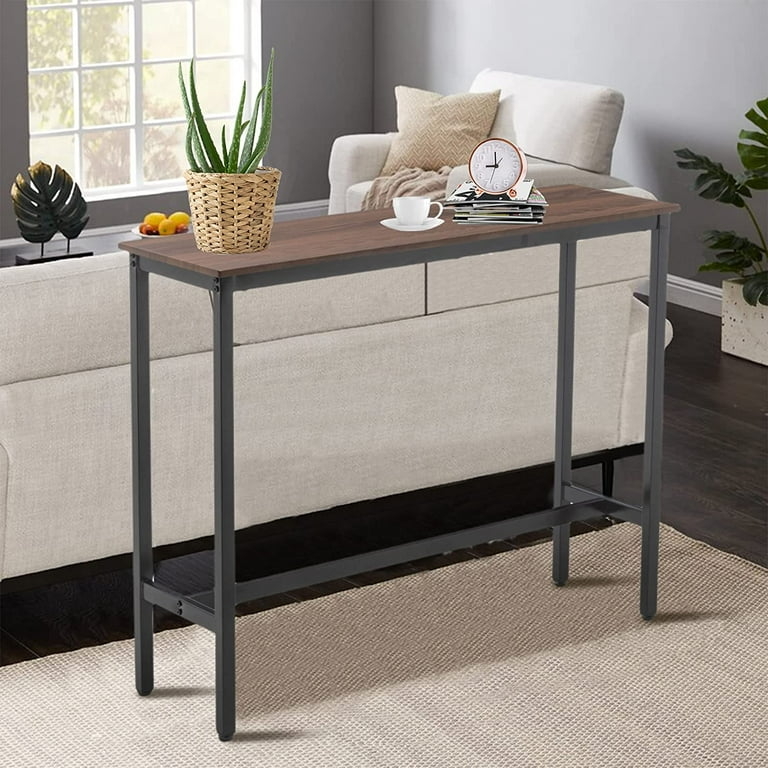 Console Table Bar Height Narrow Wood Top Black Metal Sofa
