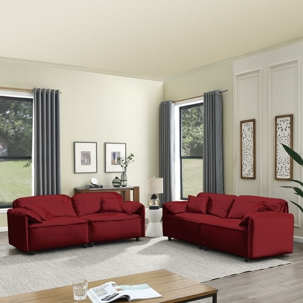 Contemporary 3 Seater Sofa Set with Block Feet and Matching Pillows