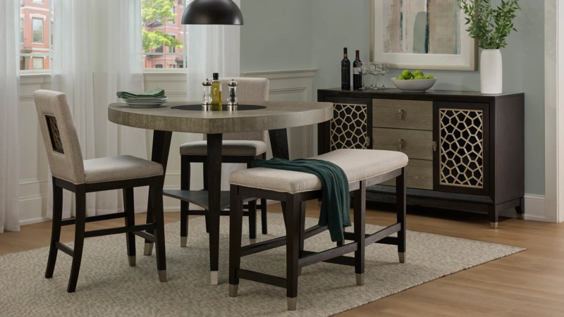 Contemporary Backless Dining Bench, Counter Height with Metal Caps