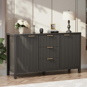 Contemporary Black Fluted Sideboard with Gold Handles