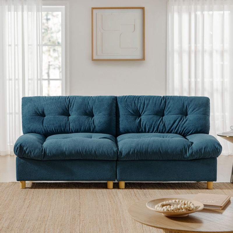 Contemporary Blue Loveseat with Tufted Back