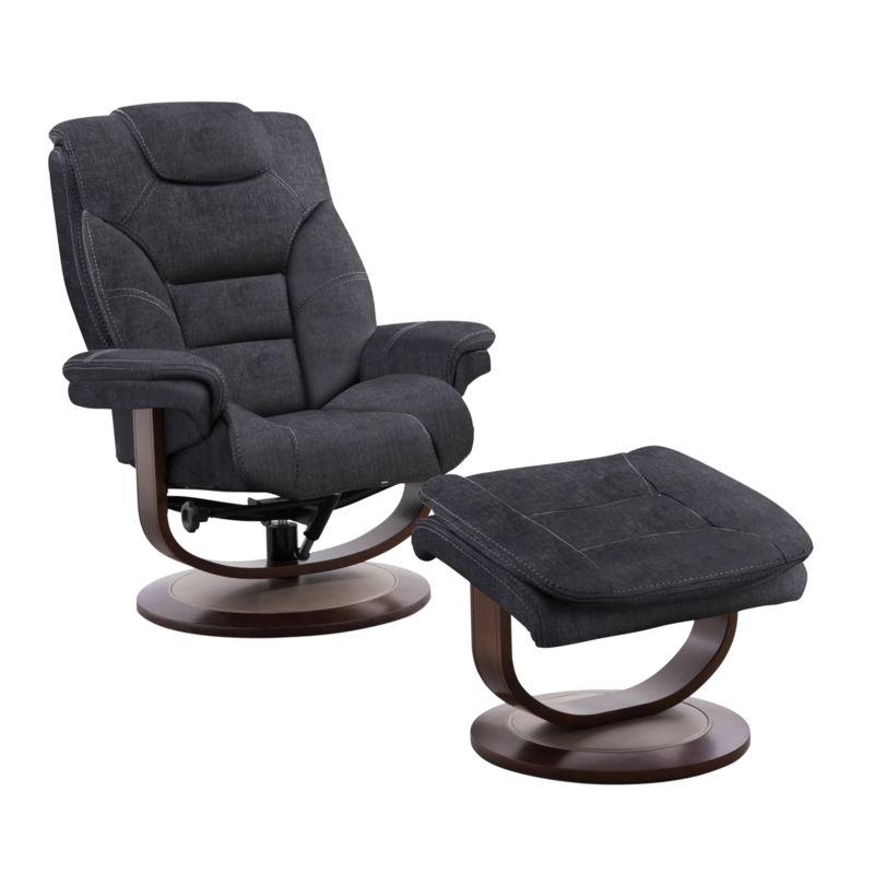 Contemporary Charcoal Gray Swivel Recliner with Woven Texture Base