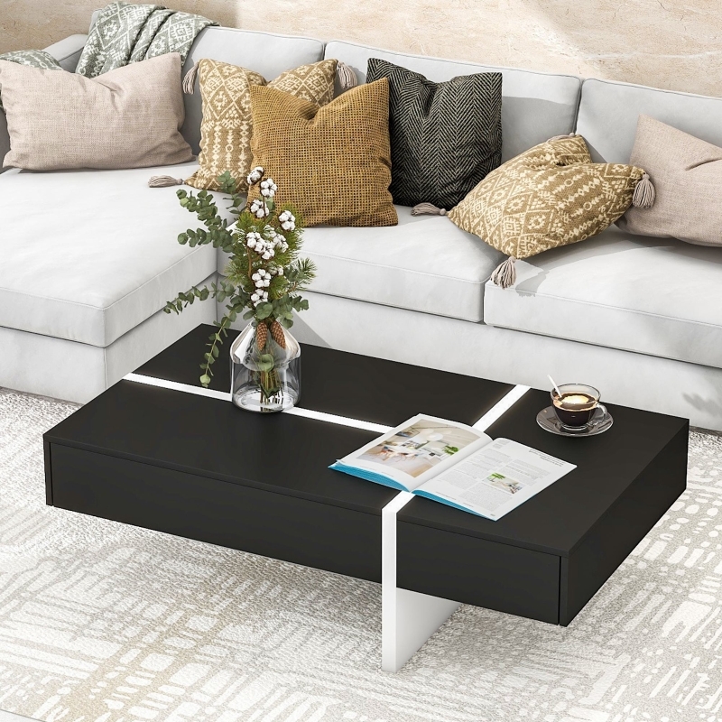 Contemporary Coffee Table Intersecting White Lines Storage