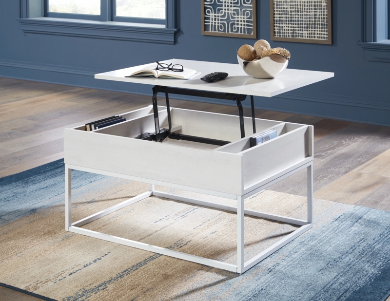 Contemporary Coffee Table with Divided Storage and Metal Base