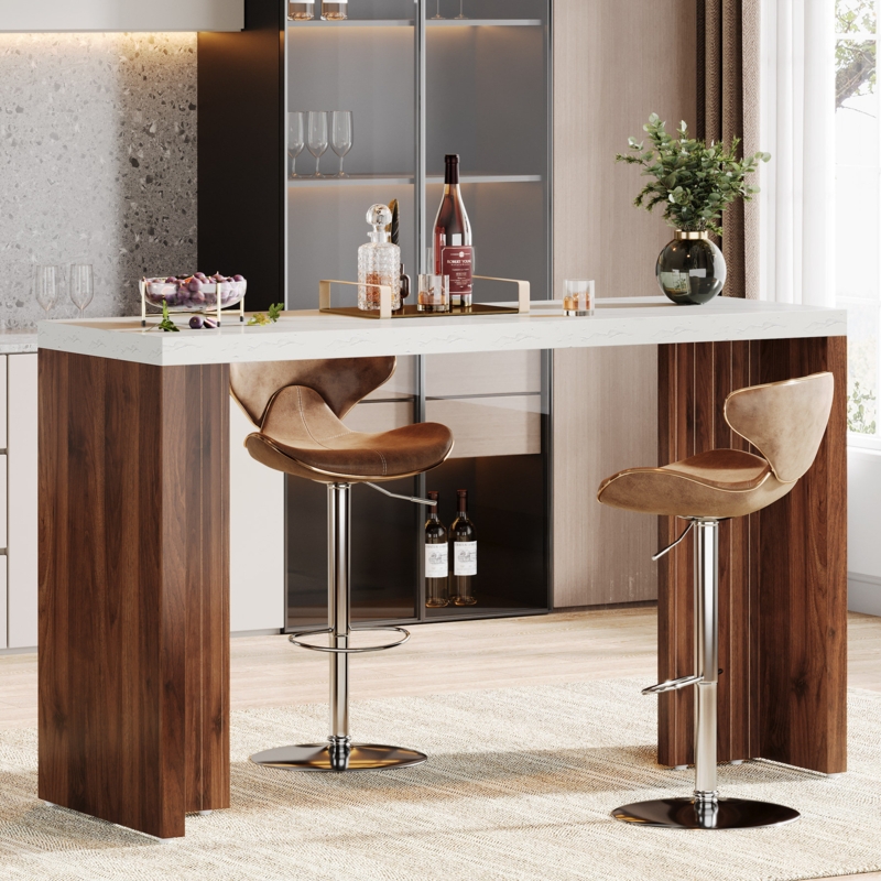 Contemporary Counter Height Dining Table Faux Marble Top Slab Legs