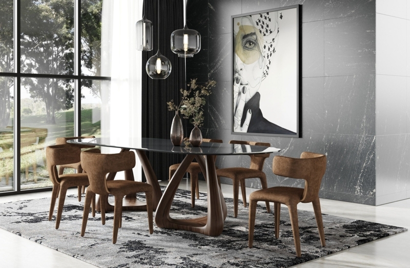Contemporary Dining Set featuring Grey Glass and Sculptural Loop Base