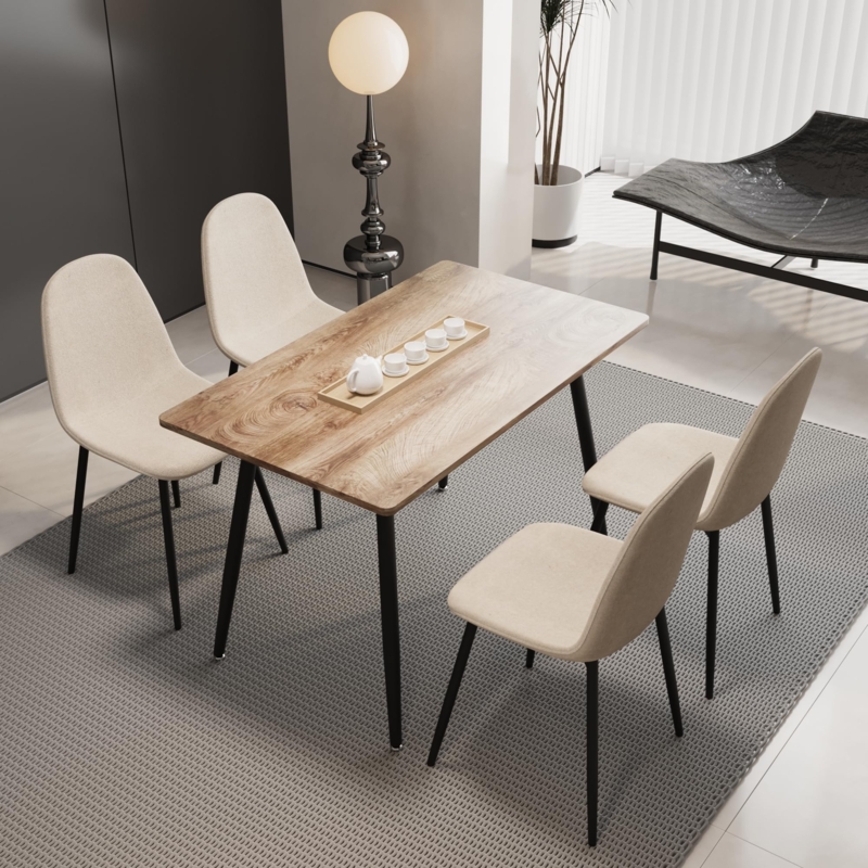 Contemporary Dining Set with Cream Upholstery and Slim Black Legs