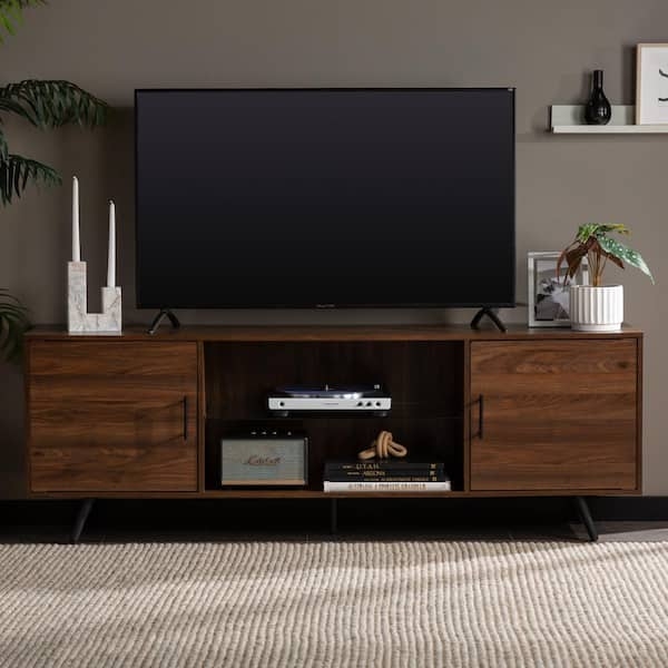 Contemporary Entertainment Center with Glass Shelf & Side Cabinets