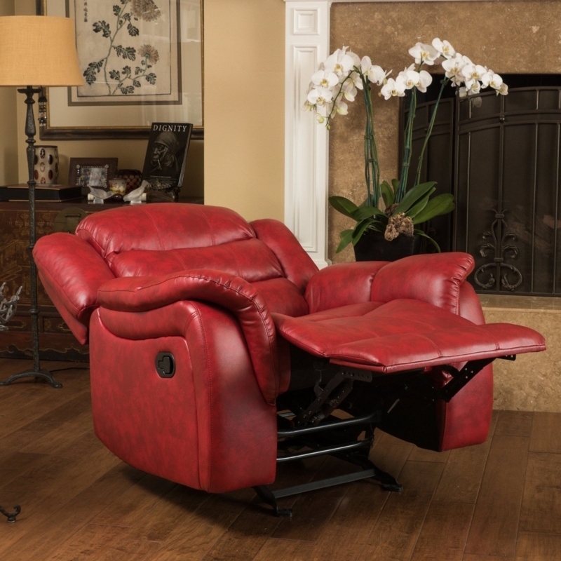 Contemporary Glider Recliner, Leather-Like with Pillow Top Arms