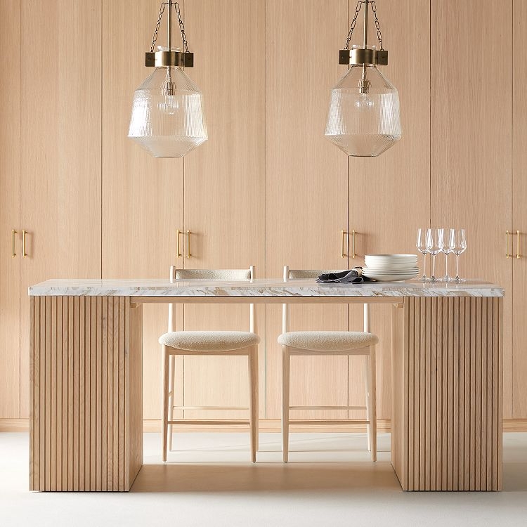 Contemporary Kitchen Island with Ribbed Wood Pedestal Base