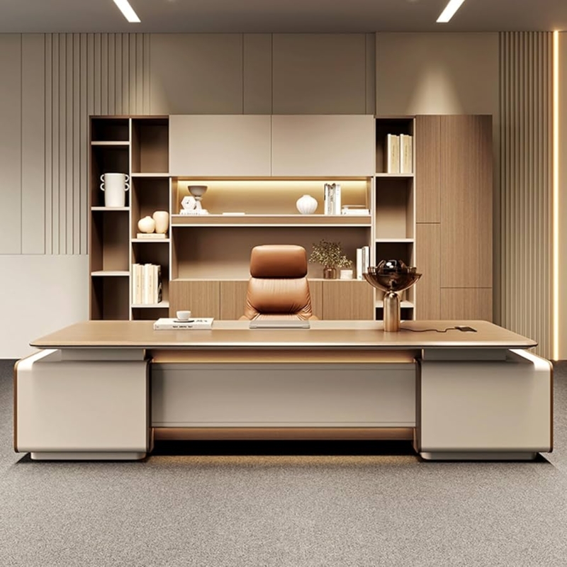 Contemporary L-Shaped Desk with Gold Metal Frame