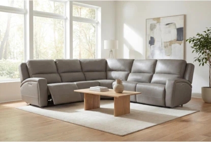 Contemporary Leather-Like Power Reclining Modular Sectional Sofa