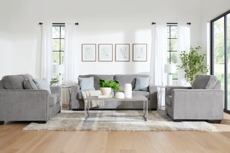 Contemporary Light Gray Track Arm Sofa with Block Feet