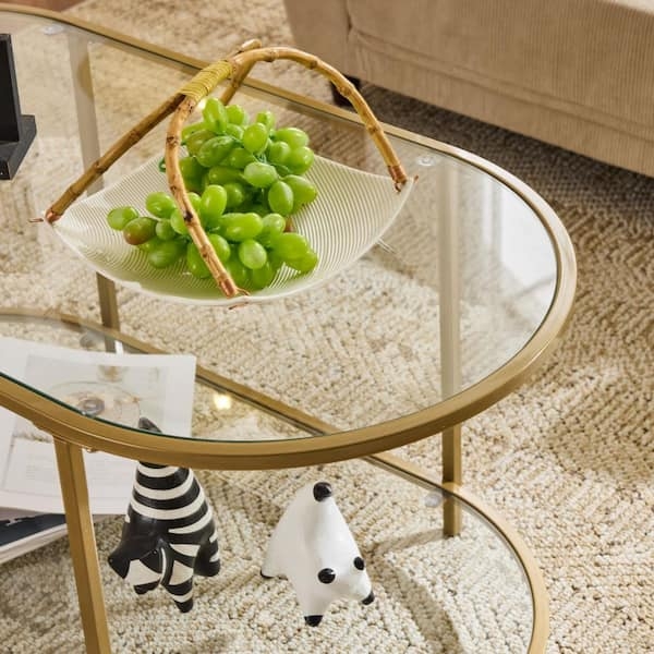 Contemporary Oval Coffee Table with Matte Finish and Open Metal Frame