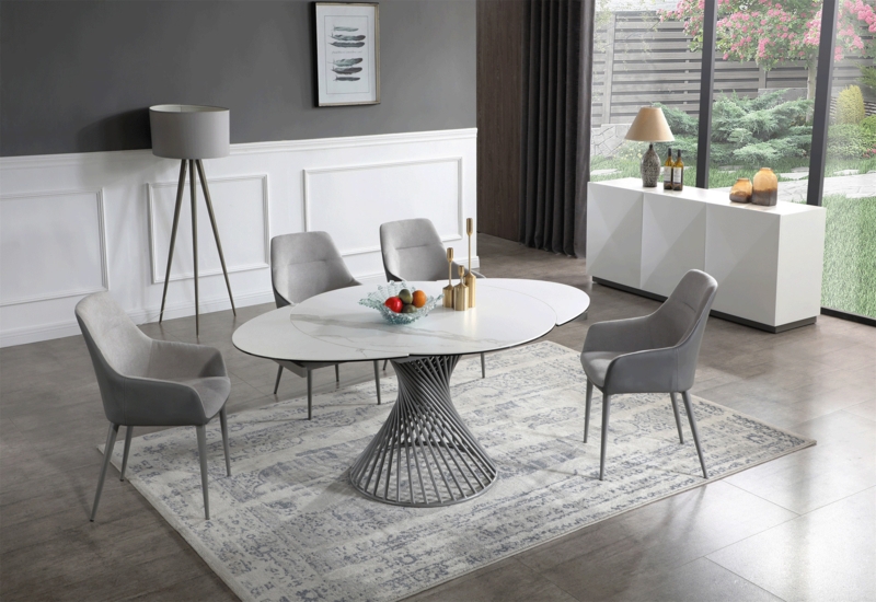 Contemporary Oval Extendable Dining Table with Spiral Wire Base