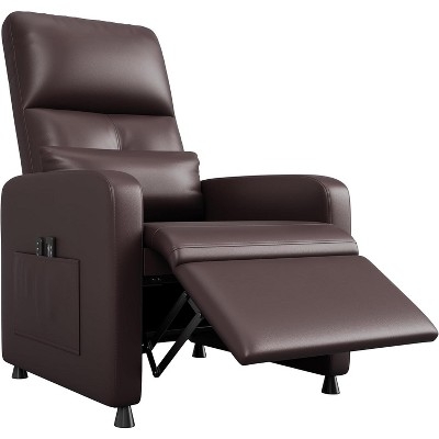 Contemporary Power Recliner in Dark Brown with Side Pockets
