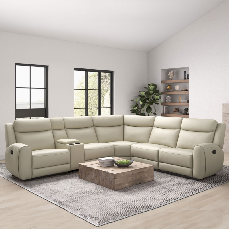 Contemporary Power Reclining Sectional Leather-Like with Console