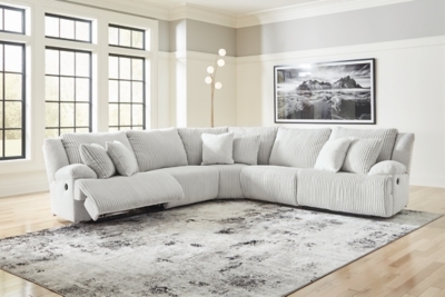 Contemporary Reclining Sectional with Ribbed Upholstery in Light Gray