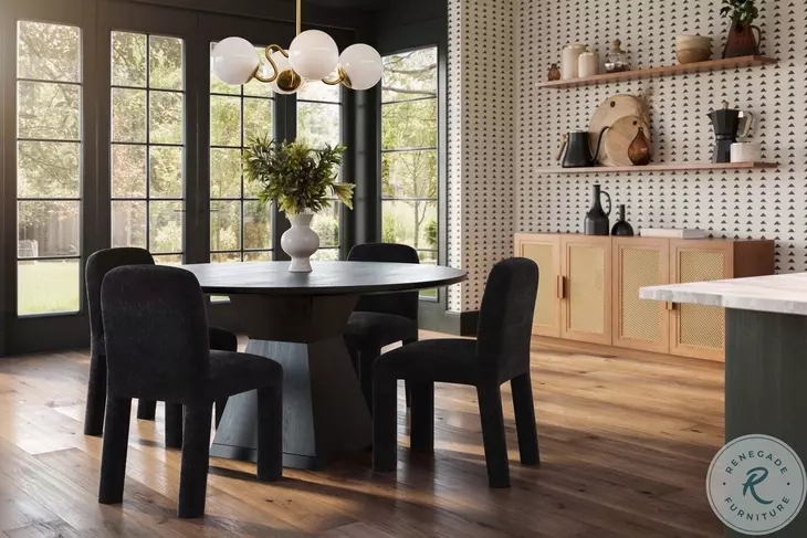 Contemporary Round Dining Table with Faceted Pedestal Base.