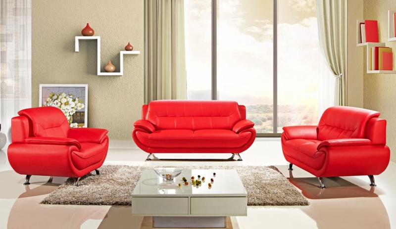 Contemporary Sofa Set, Leather-Like, Chrome Arc Legs
