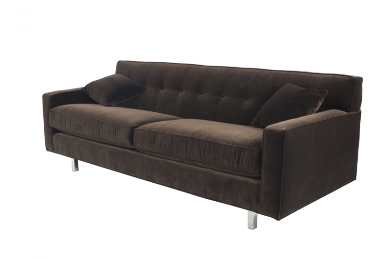 Contemporary Sofa with Polished Metal Legs and Horizontal Tufting