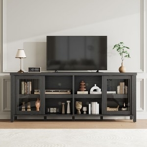Contemporary TV Stand in Charcoal Finish with Sliding Glass Doors