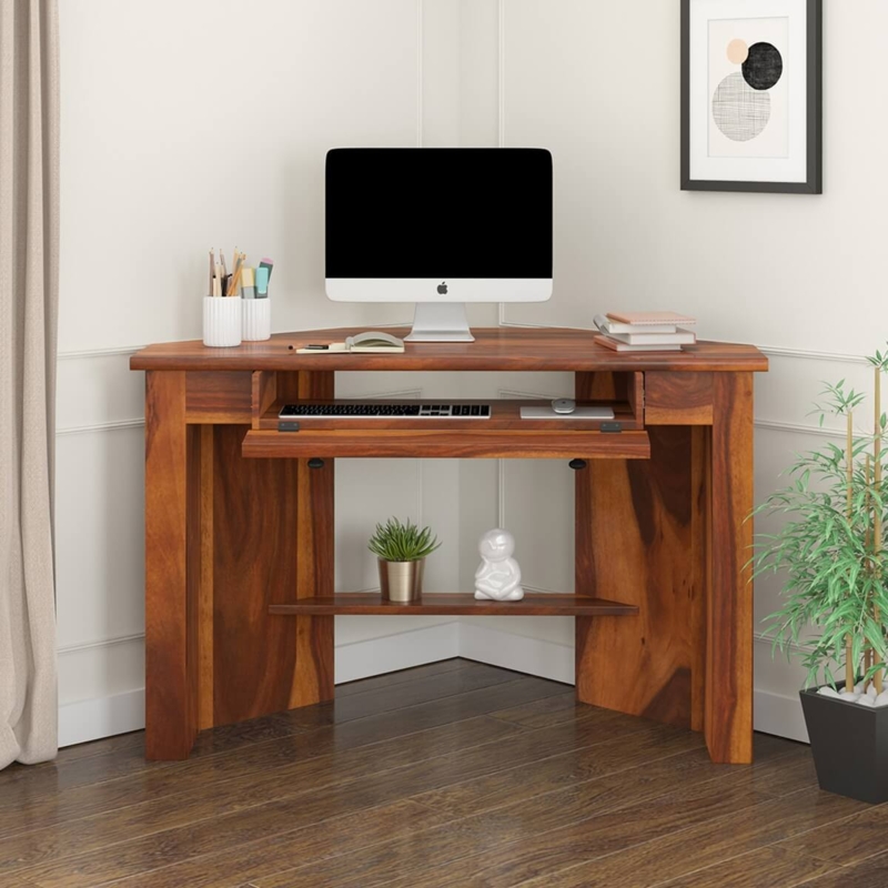 Contemporary Wood Computer Desk with Lower Shelf and Keyboard Tray