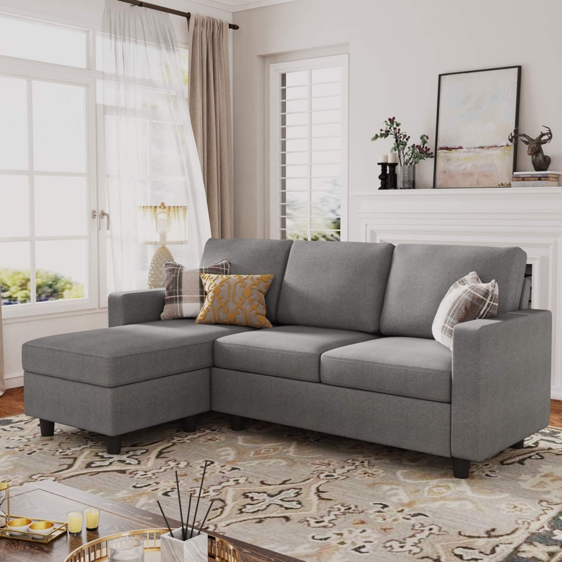 Convertible Sectional Sofa Heather Gray Transitional Style L-Shaped