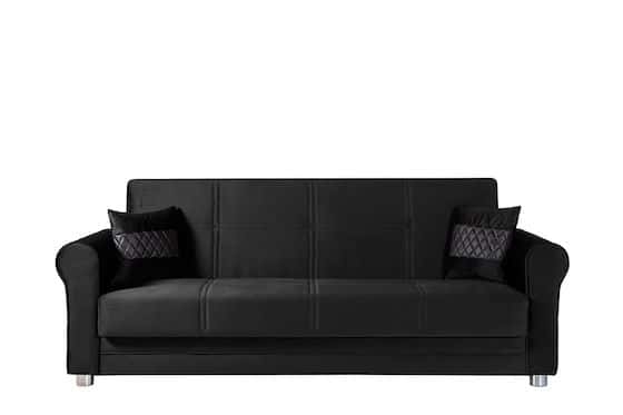 Convertible Sofa Bed with Rolled Arms and Rectangular Stitching
