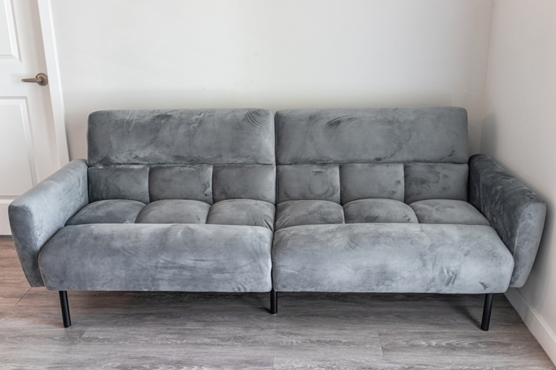 Convertible Sofa Split-Back Square Tufted Gray Microfiber Modern Minimalist