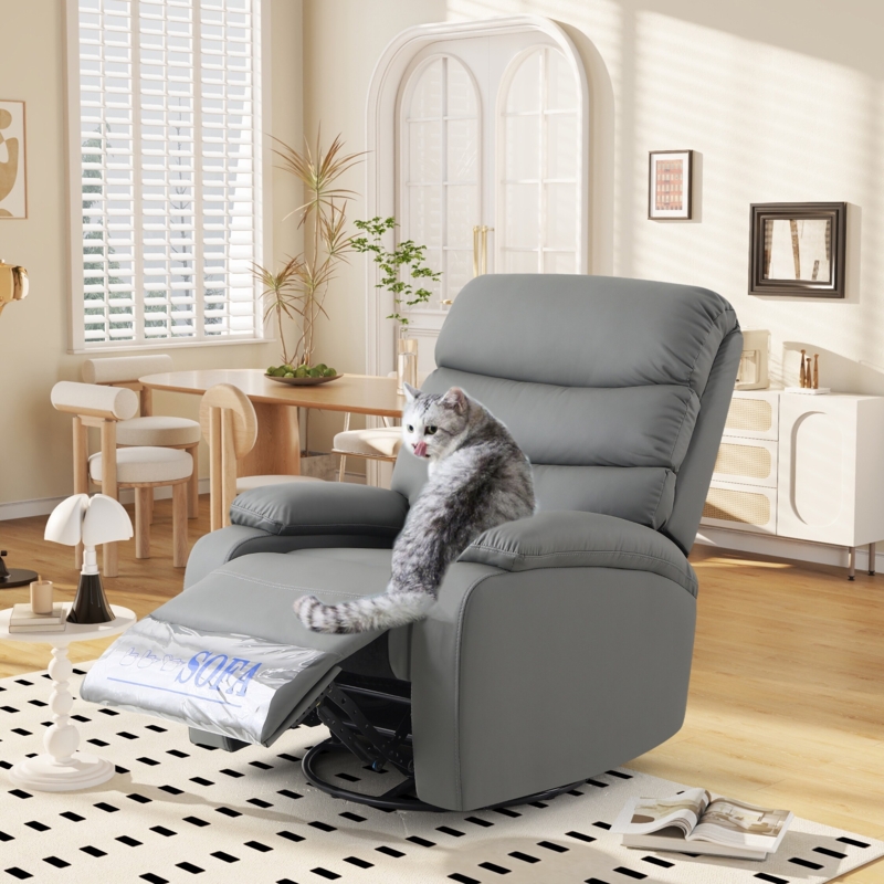 Cool Gray Swivel Recliner with Extended Footrest and Contemporary Style