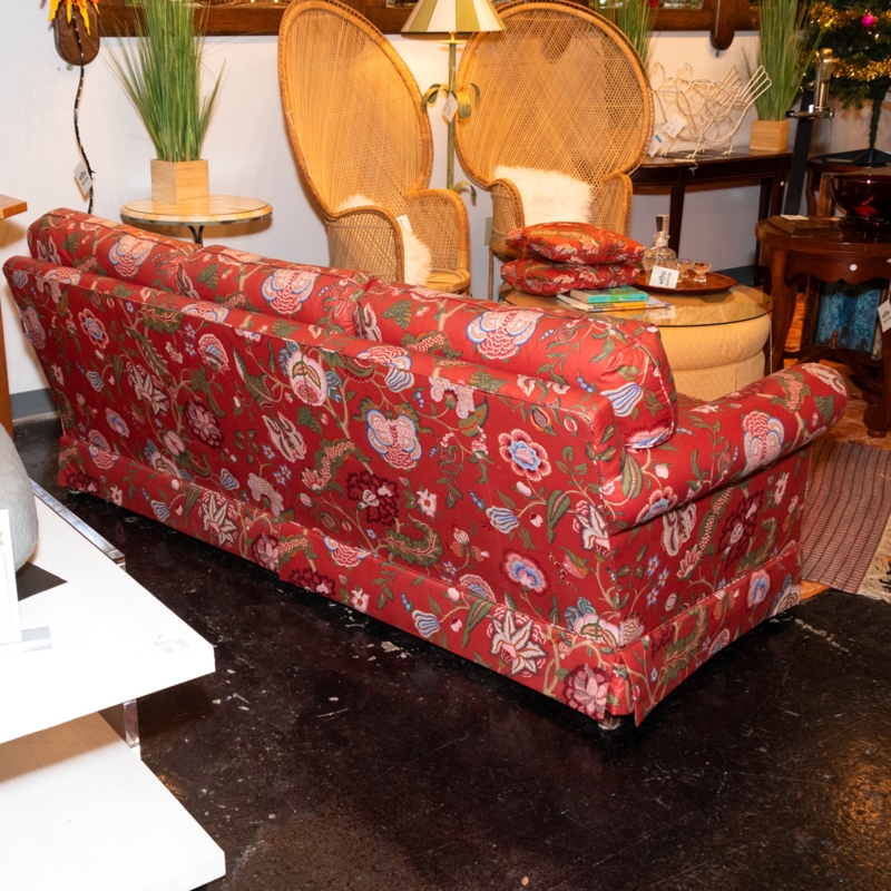Coral Floral Sofa Traditional Rolled Arm Grandmillennial Style