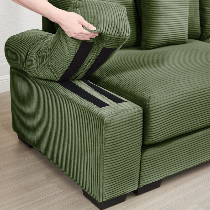 Corduroy Sectional Sofa Olive Green Wide Wale Wide Arms