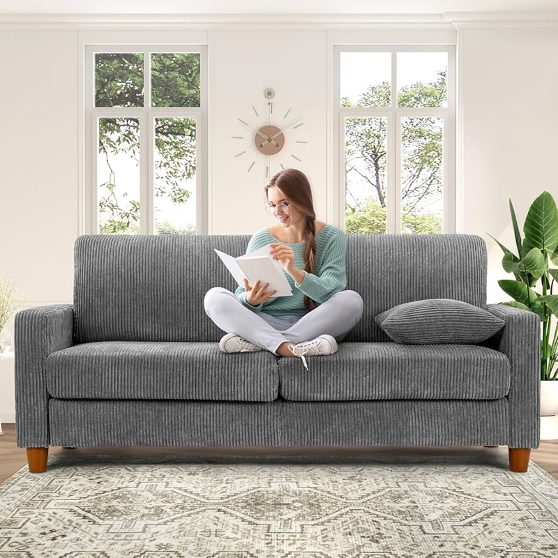 Corduroy Sofa, Modern Ribbed Loveseat, Tapered Legs.
