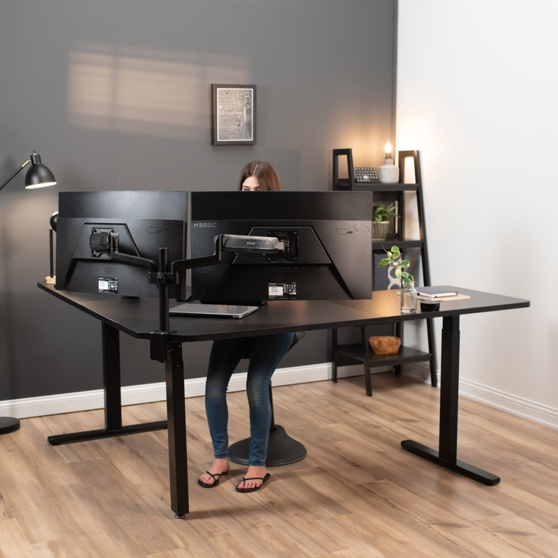 Corner Desk Top Matte Black Finish L-Shaped Design