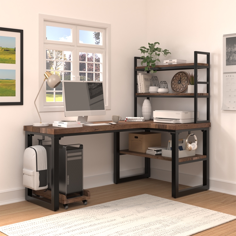 Corner Desk with Integrated Bookcase, Paneled Cabinetry