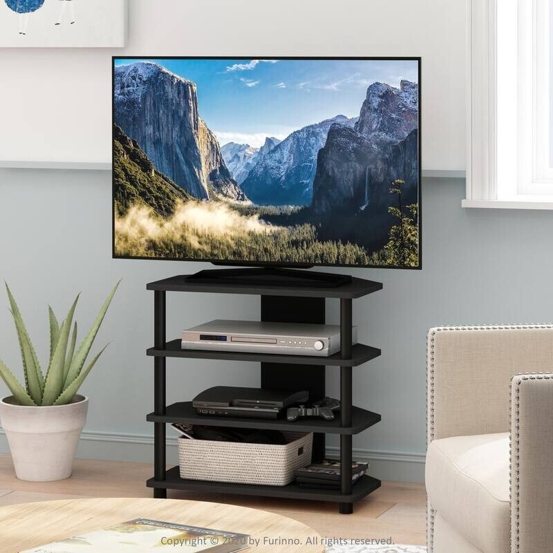 Corner TV Stand Black Four Tier Open Shelving Compact Media Console