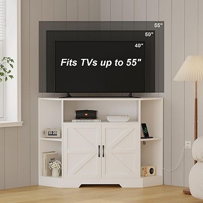 Corner Tv Stand for Tvs Up to 55 Inch with Power Outlet