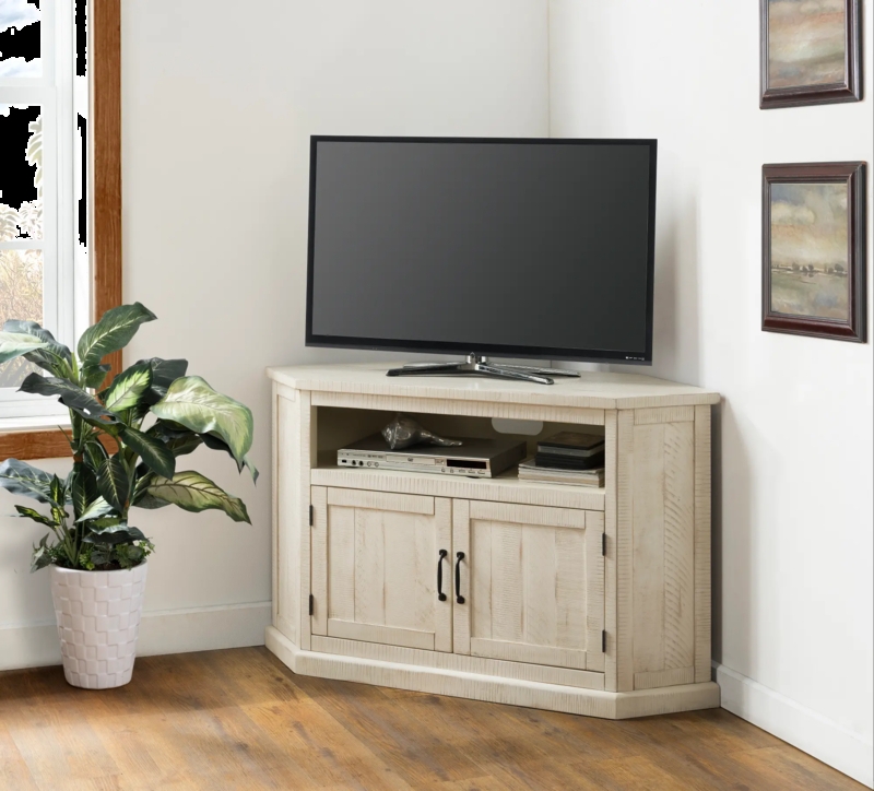 Corner TV Stand Rustic Farmhouse Distressed Planked Doors Metal Pulls
