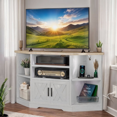 Corner TV Stand X-Frame Doors Farmhouse Entertainment Center