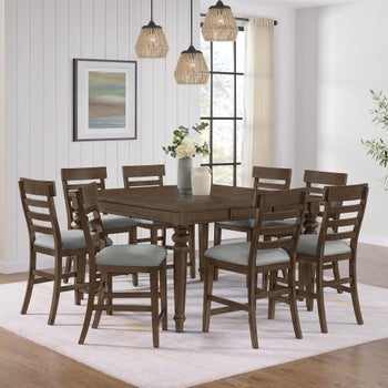 Counter Height Dining Set Farmhouse Brown Ladder Back Chunky Turned Legs
