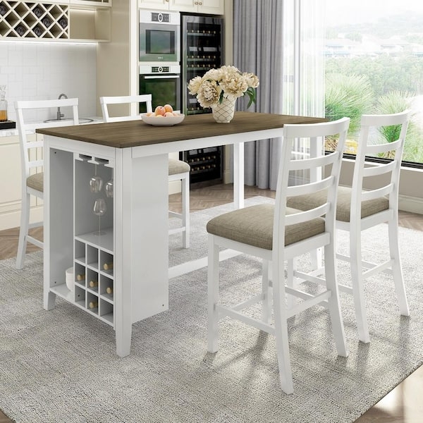 Counter Height Dining Set featuring Wine Rack Storage and Two-Tone Finish