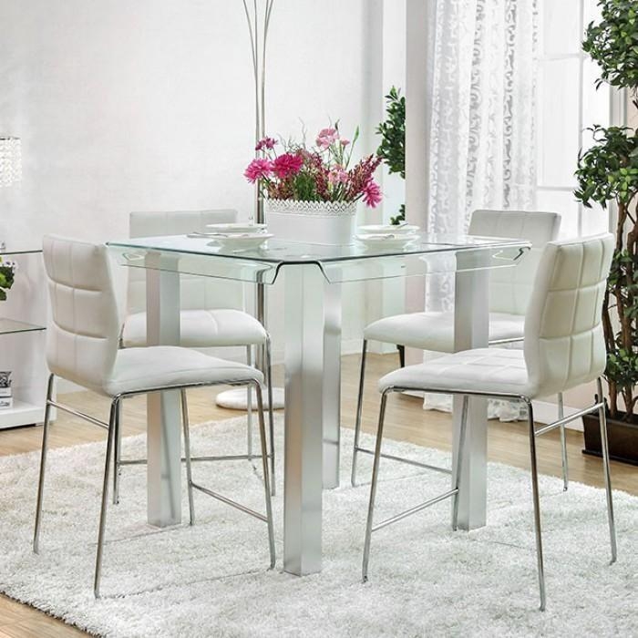 Counter Height Dining Set Square Glass Top Thick Legs Quilted Stools