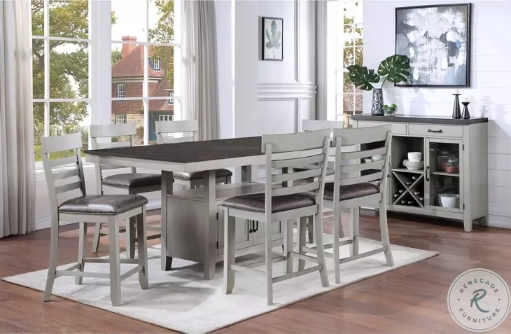 Counter-Height Dining Set Stone Gray Two-Tone Storage Table Chairs