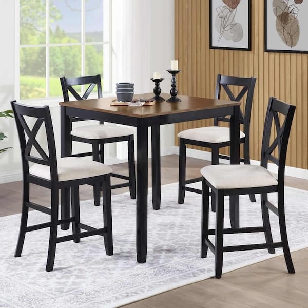 Counter-Height Dining Set with Black X-Back Chairs and Oak Top