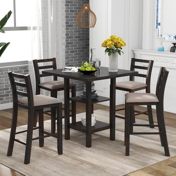 Counter Height Dining Set with Built-In Storage Shelves