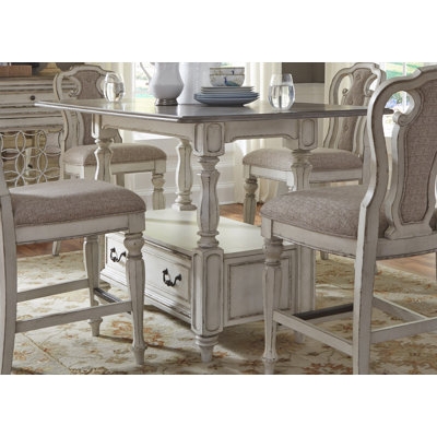 Counter Height Dining Set with Pedestal Storage Base and Backless Stools