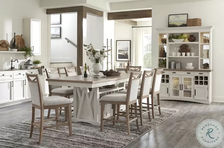 Counter Height Dining Set with Two-Tone X-Base Table & Stools