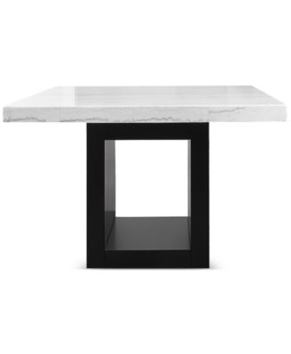 Counter Height Dining Table Square Thick Marble Top Black Hollow Pedestal