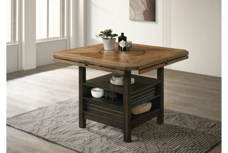 Counter Height Storage Table with Radial Wood Grain Top
